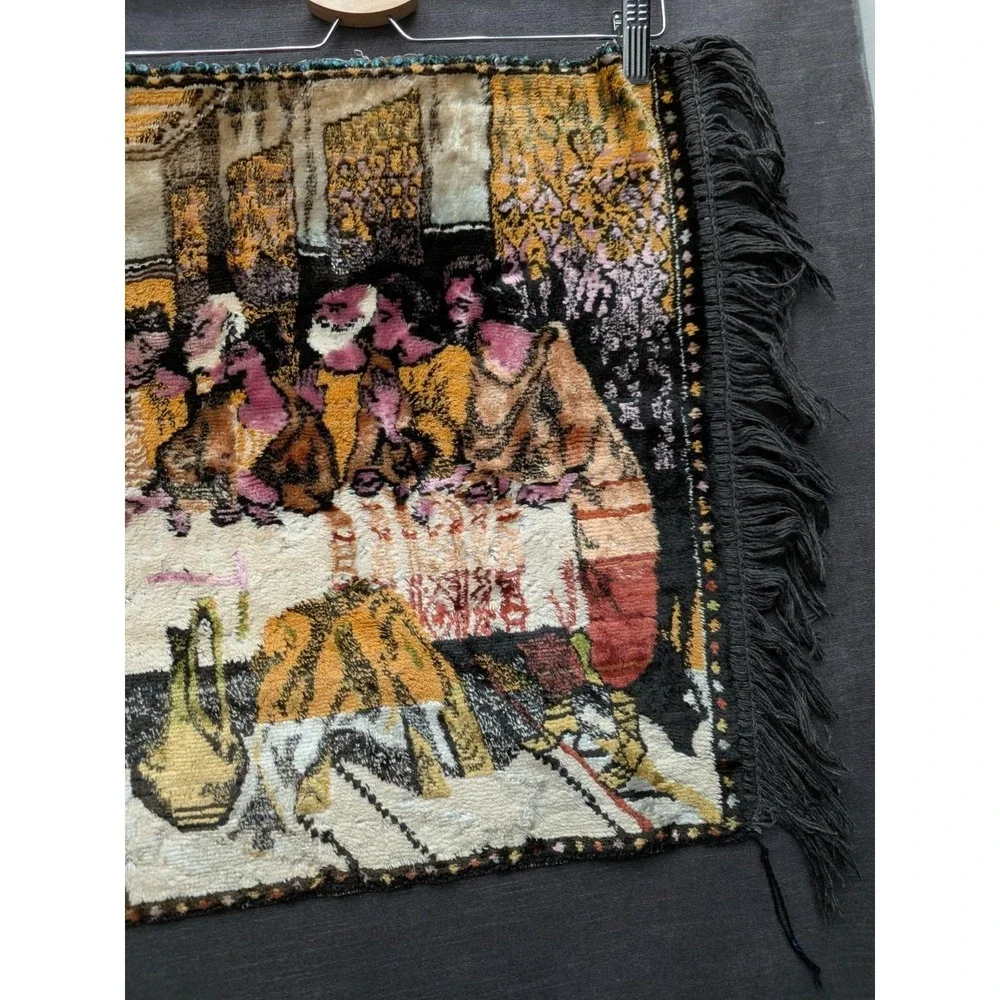 Vintage Jesus & The Last Supper Woven Tapestry Velvet Wall Rug Hanging 39